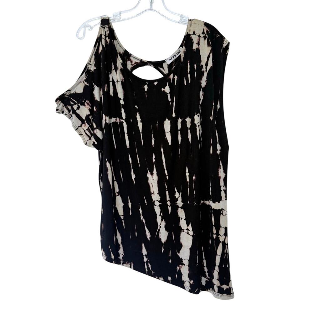 Mystic Flowy Tie Dye Top Boho Short Sleeve Oversized Blouse Cutout Size Small